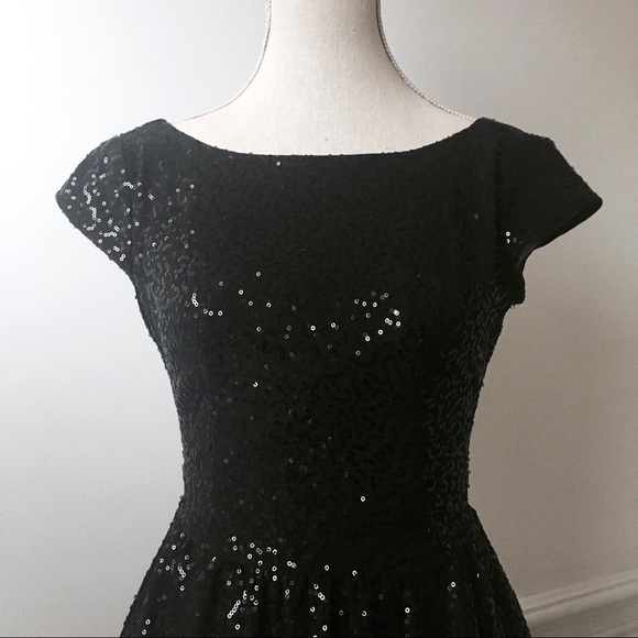 B. Darlin Black Sequin Cap Sleeve Fit and Flare - Picture 4 of 8